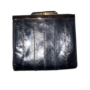 Vintage Genuine Eel Skin Wallet Black Accordion Style with Coin Purse​